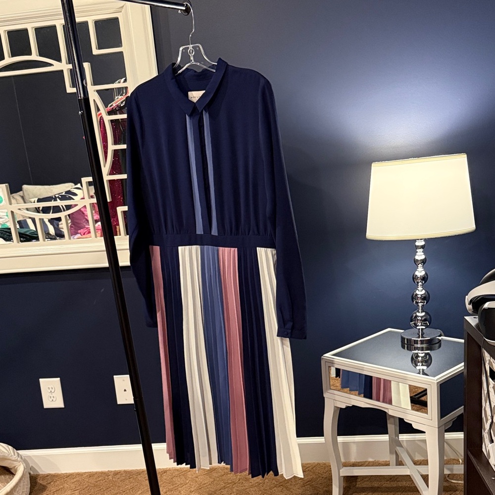 Adelyn Rae Navy and Striped Long Sleeve Dress